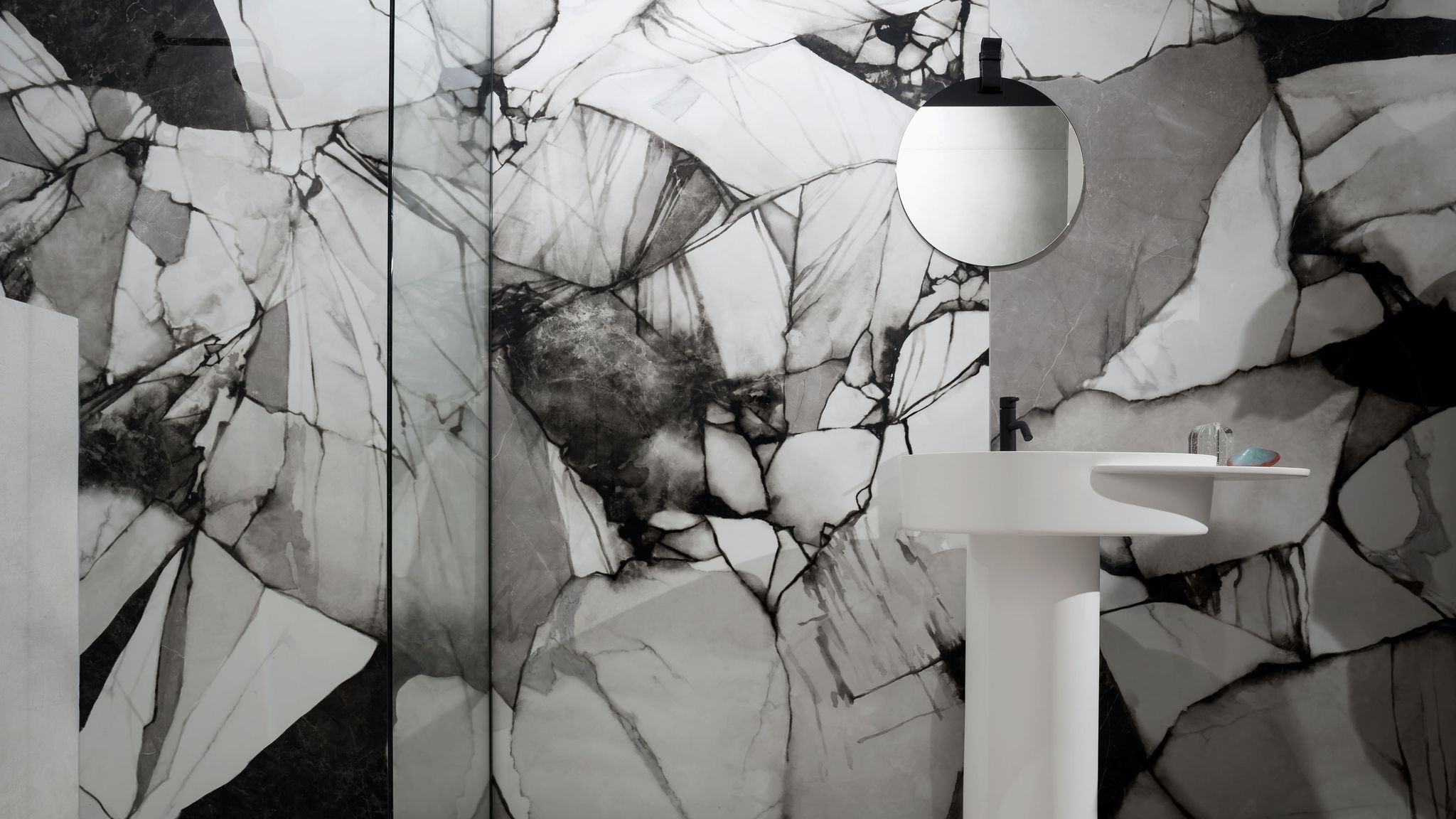 Black and White Marble Effect Porcelain Tiles Bathroom IvySpace