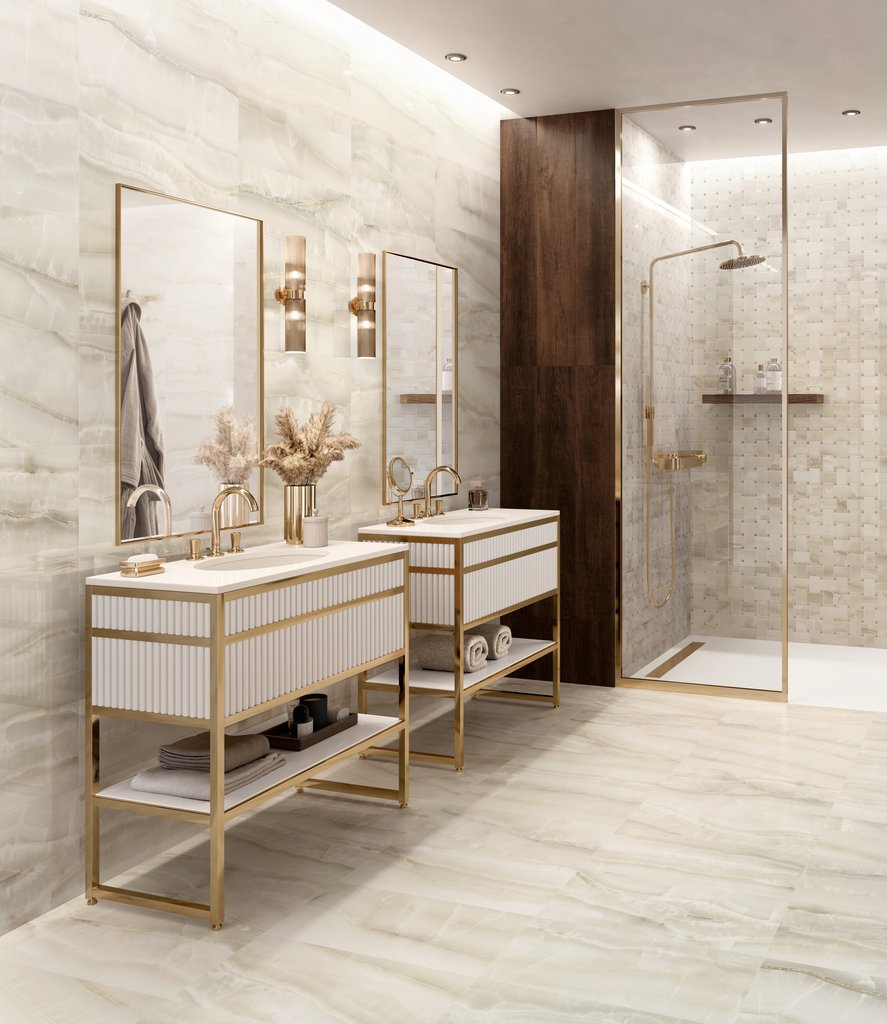 pearl cream onyx bathroom