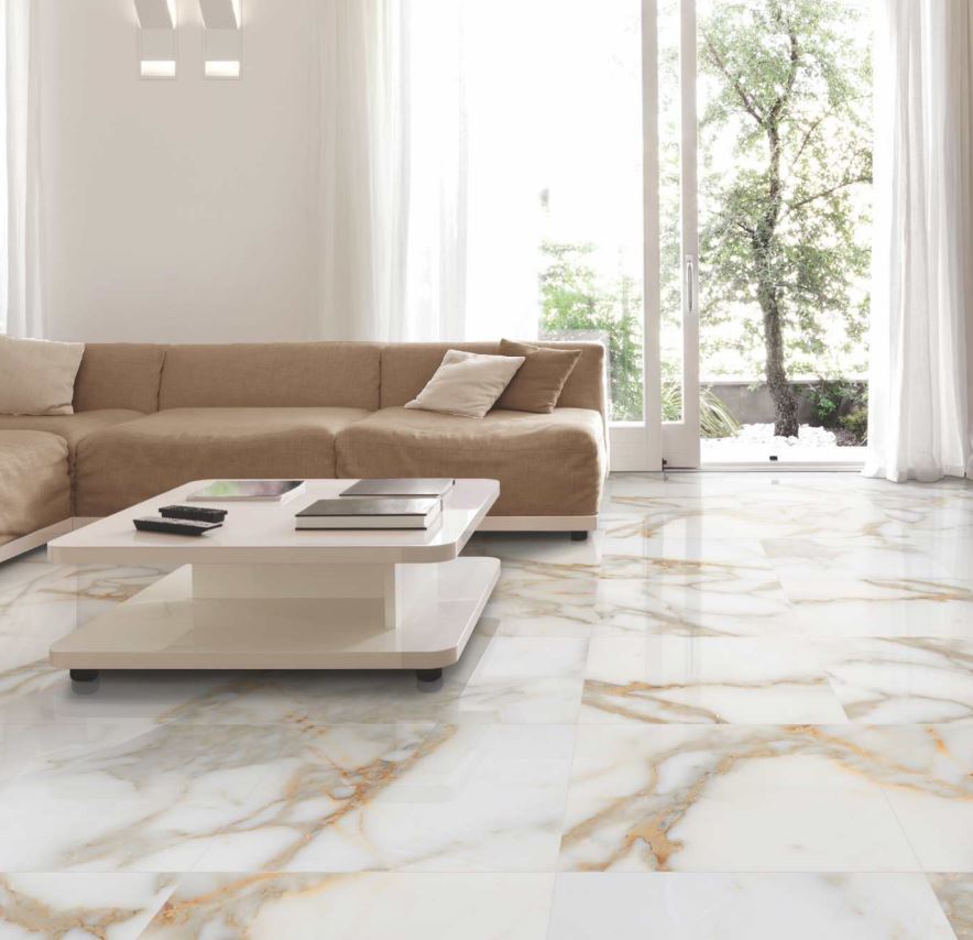 Calacatta White and Gold Marble Effect Porcelain Tiles IvySpace