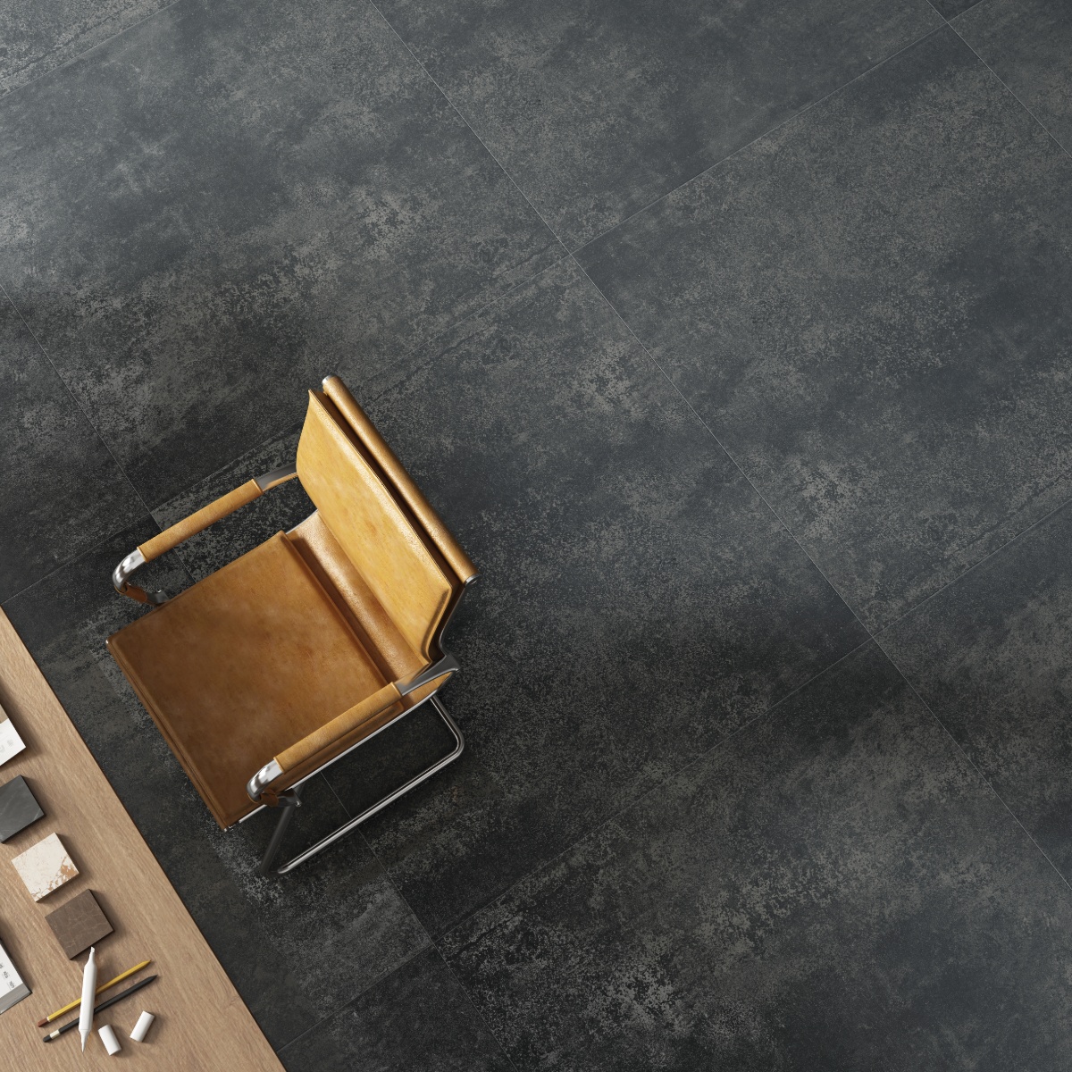 Ammonite Nero 1200 x 1200mm Porcelain Living Room Tiles IvySpace