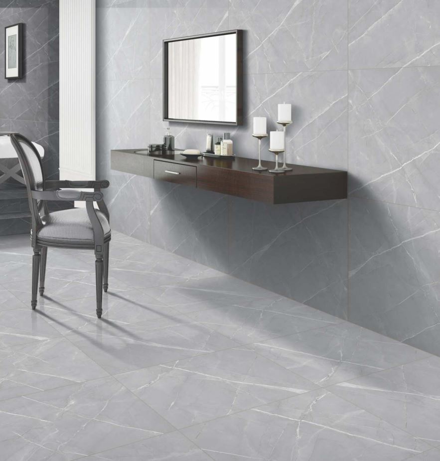 Grey Marble Effect Large Format Porcelain Tiles IvySpace