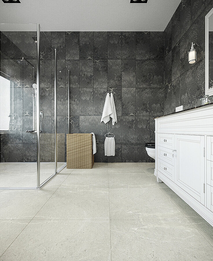 Grey Stone Effect Porcelain Tiles Bathroom Wall IvySpace
