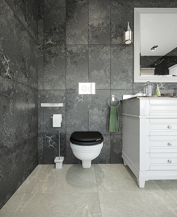 Dark Grey Stone Effect Porcelain Tiles Bathroom IvySpace