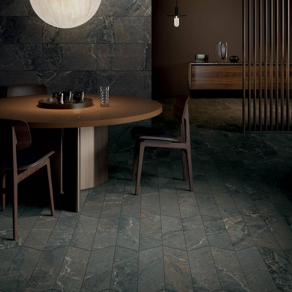 Dark Grey Stone Effect Porcelain Tiles Kitchen IvySpace