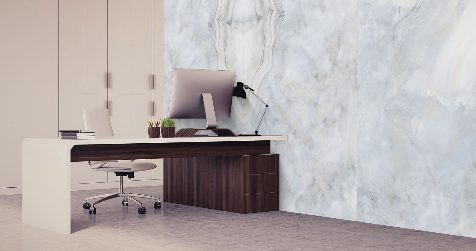Blue Agate Onyx Effect Porcelain Slabs, Large Format Tiles in Polished IvySpace
