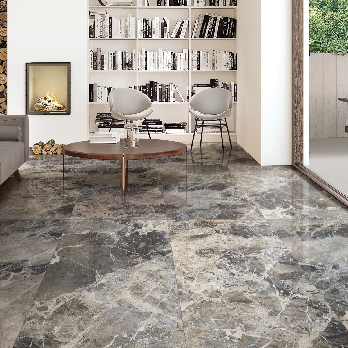 Breccia Capraia Marble Effect Porcelain Tiles Living Room IvySpace