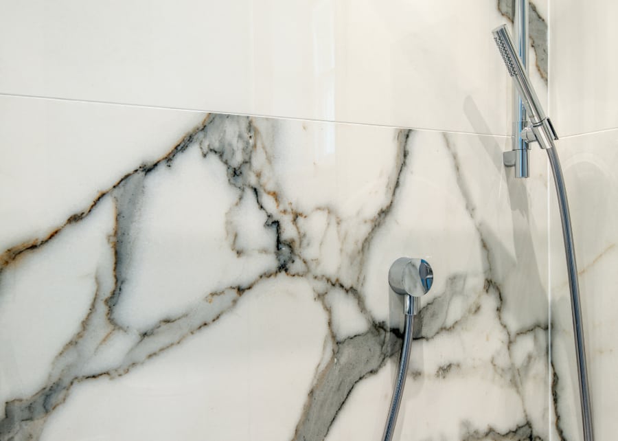 White Marble Effect Large Bathroom Tiles IvySpace