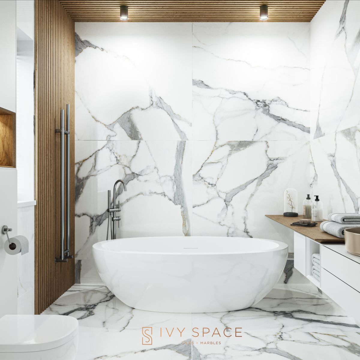 Calacatta Oro Antique Large Porcelain Tiles Bathroom IvySpace