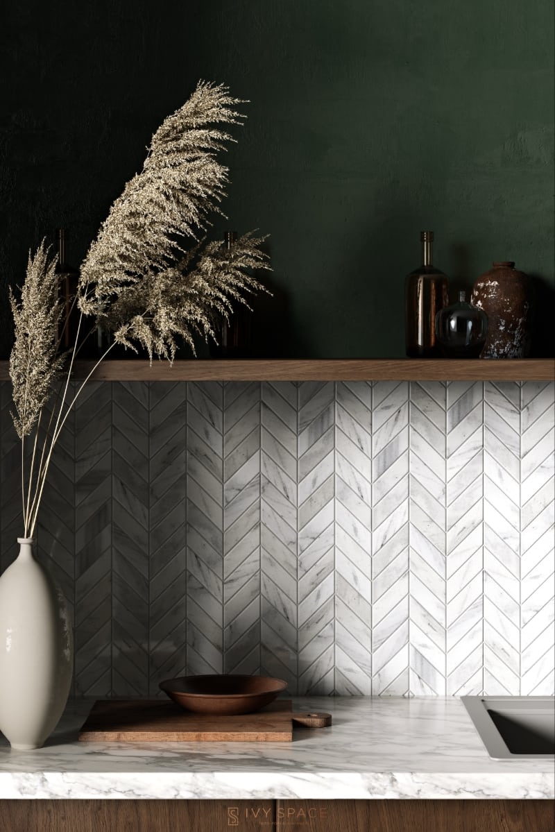 Chevron Volakas White With Grey/Brown/Taupe Veins Ivyspace