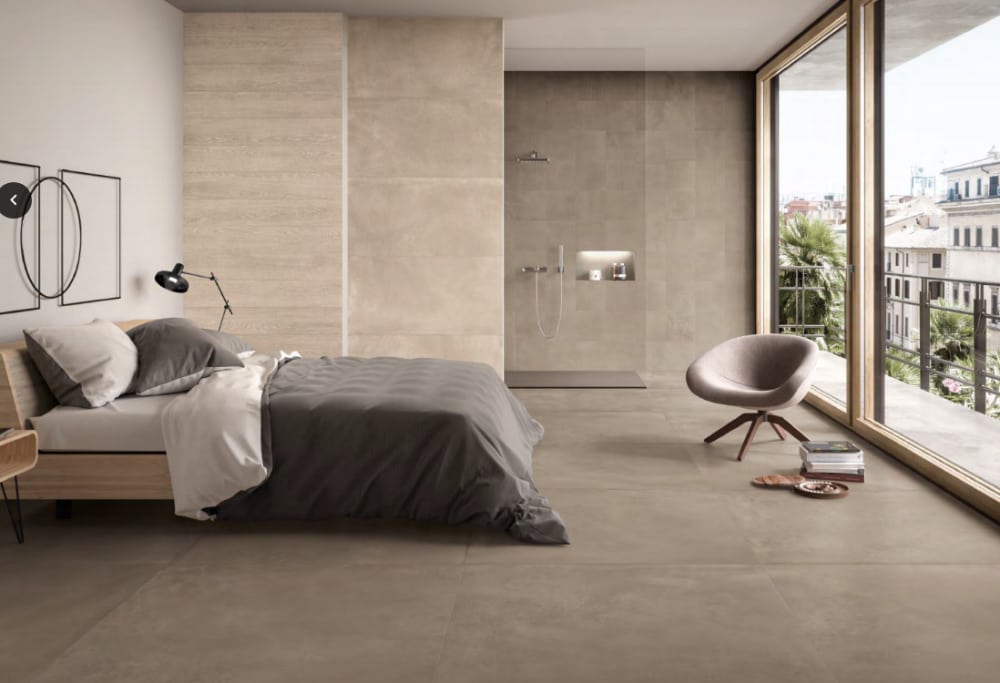 Brown Cement Effect Porcelain Tiles Bedroom IvySpace