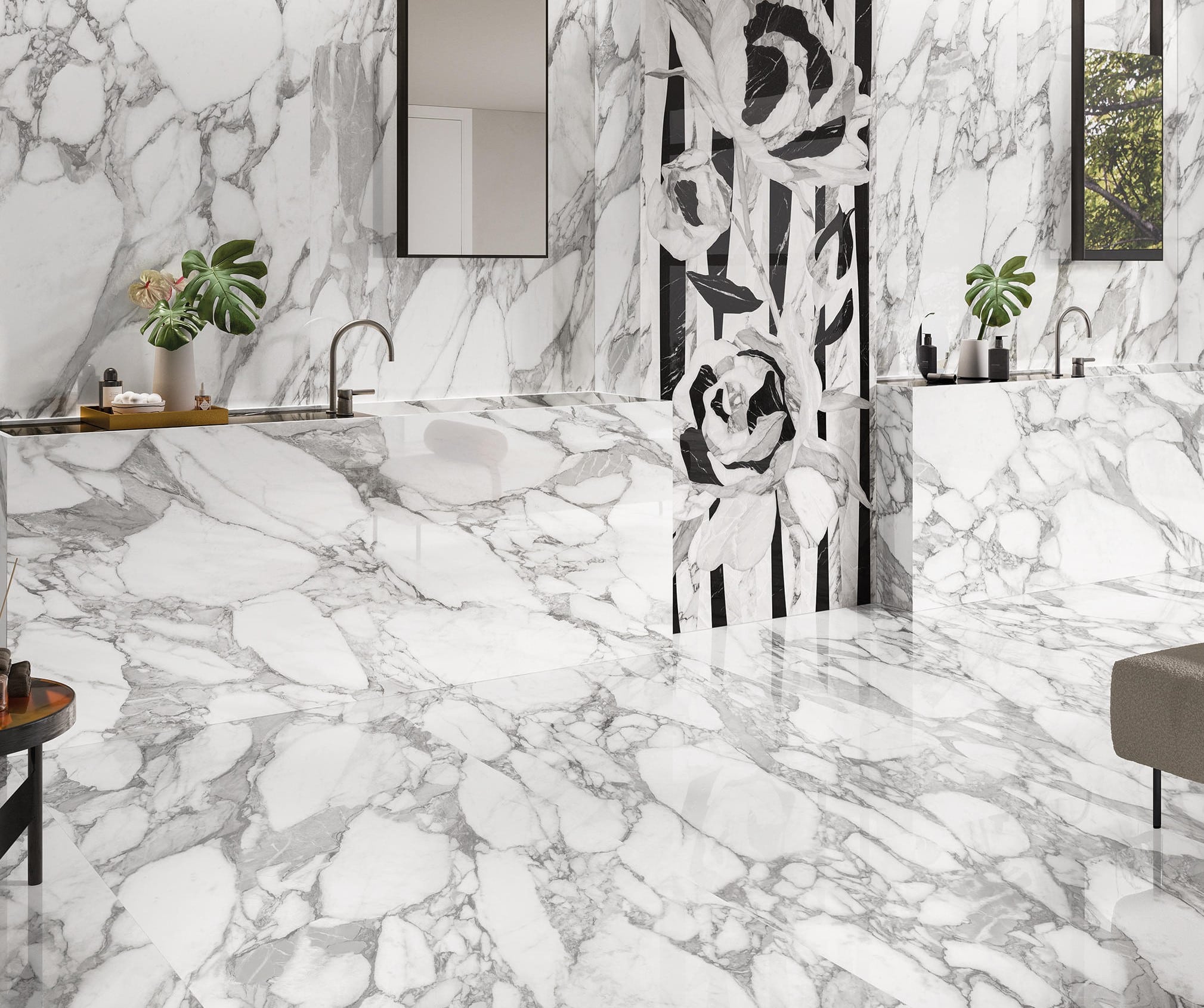 White and Grey Marble Effect Porcelain Tiles Bathroom IvySpace