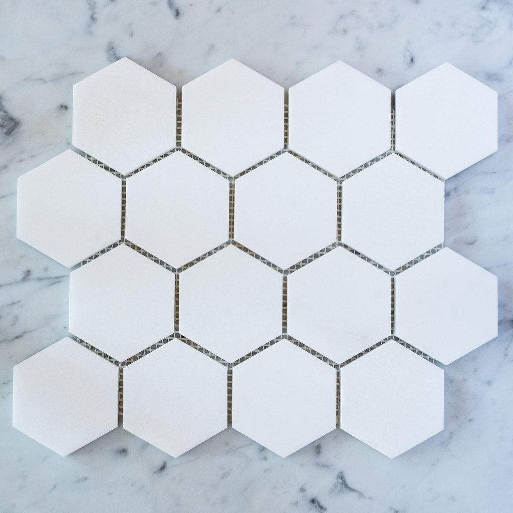 Hexagon Thassos White Marble Wall Ivyspace