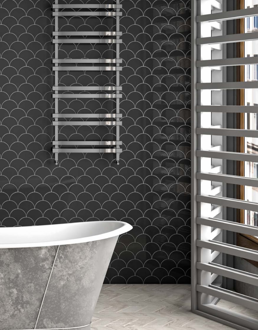 Fish Scale Black Scallop Shaped Tiles Bathroom Wall IvySpace
