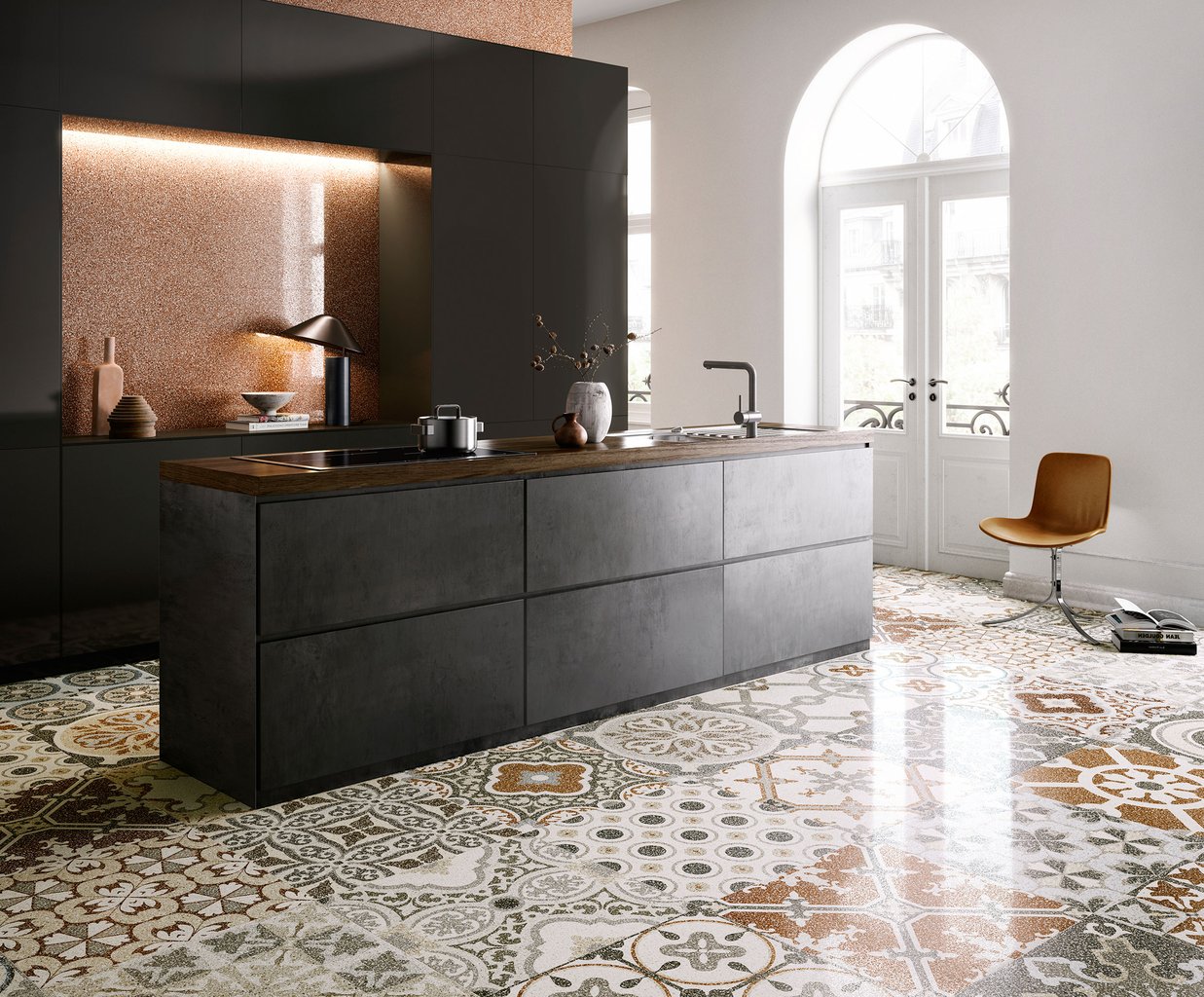Genoa Bronze Terrazzo Effect Porcelain Kitchen Tiles IvySpace