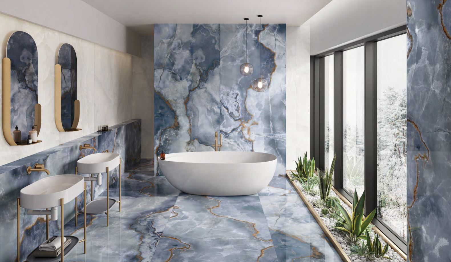 Blue Onyx Effect Porcelain Bathroom Tiles IvySpace