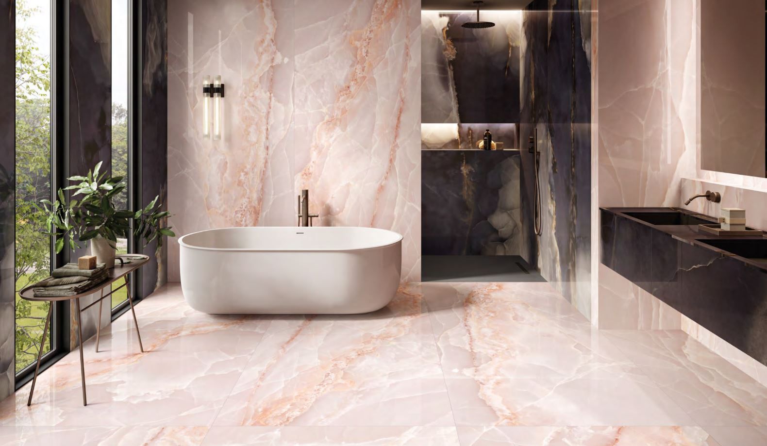 Harmony Pink Onyx Porcelain Bathroom Tiles IvySpace