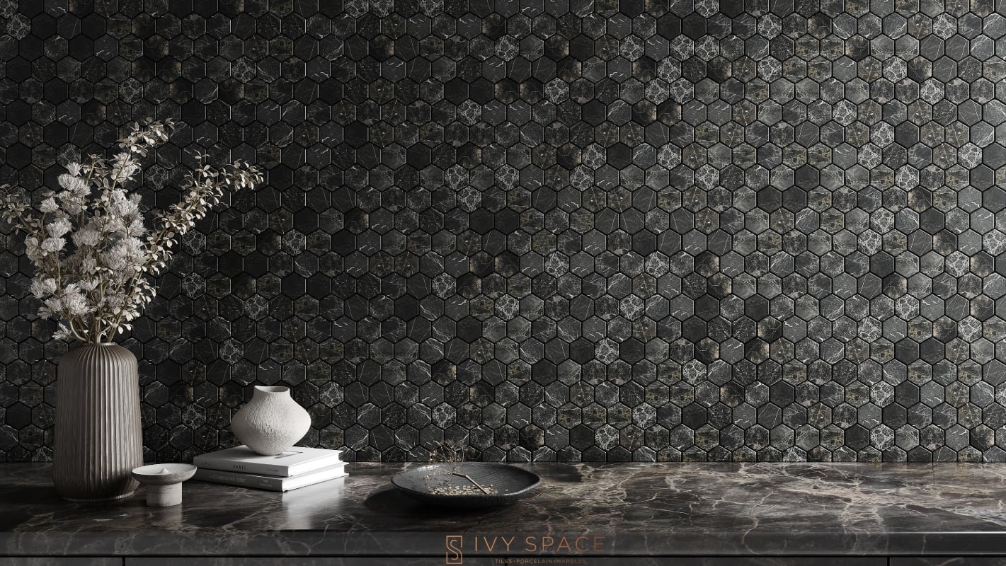 Hexagon Black Argo Marble Ivyspace