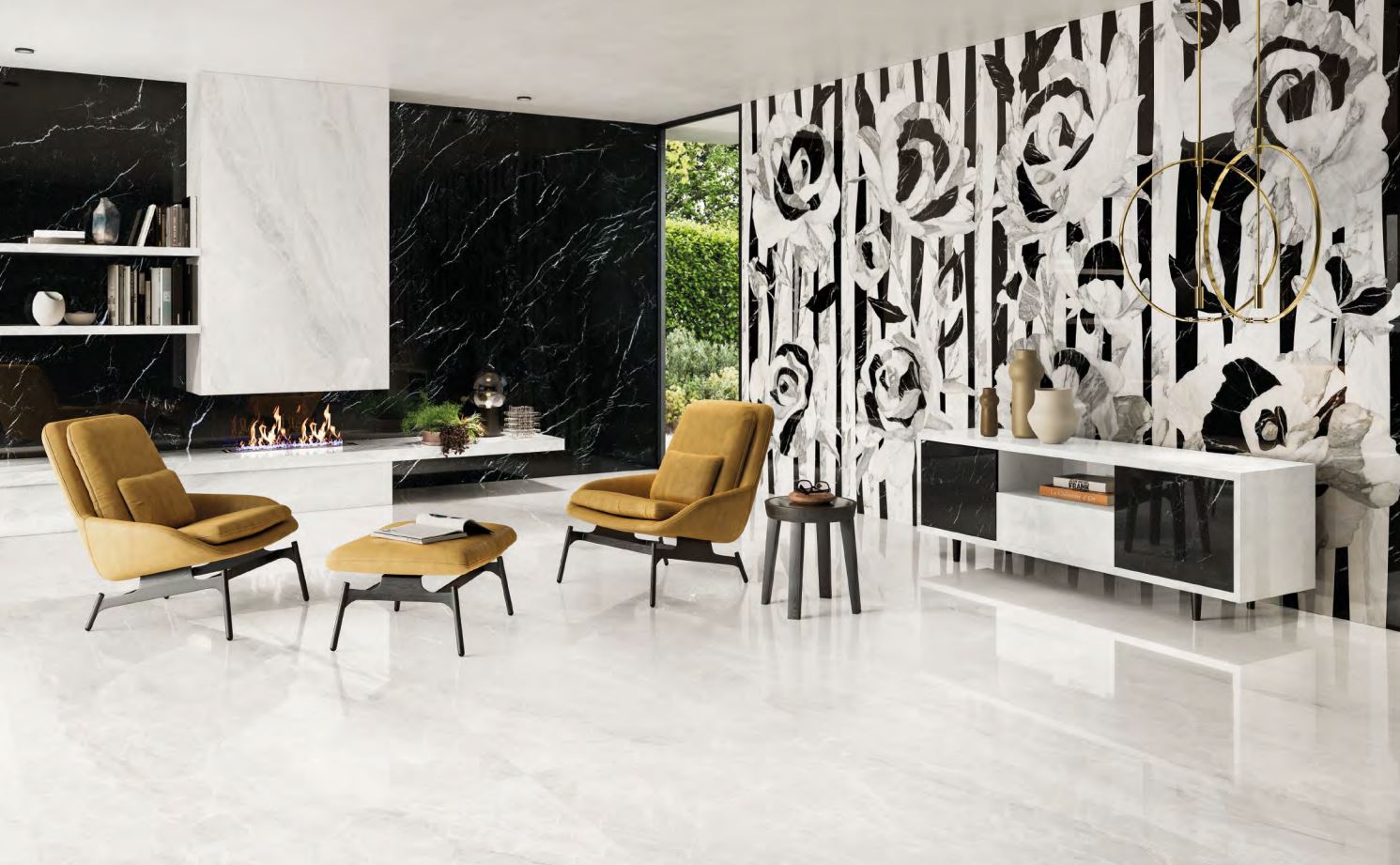 Ivy Paradise White Marble Effect Tiles Living Room IvySpace