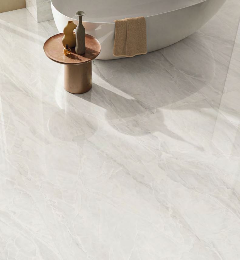 White Marble Effect Porcelain Tiles Bathroom Floor IvySpace
