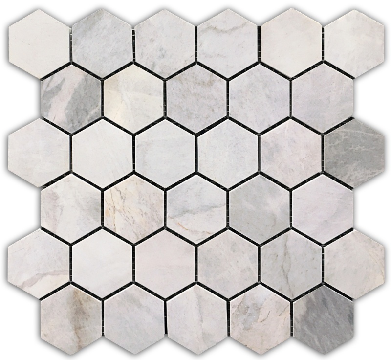 Hexagon Lais Gray, Earthy Colour Marble Mosaic Ivyspace