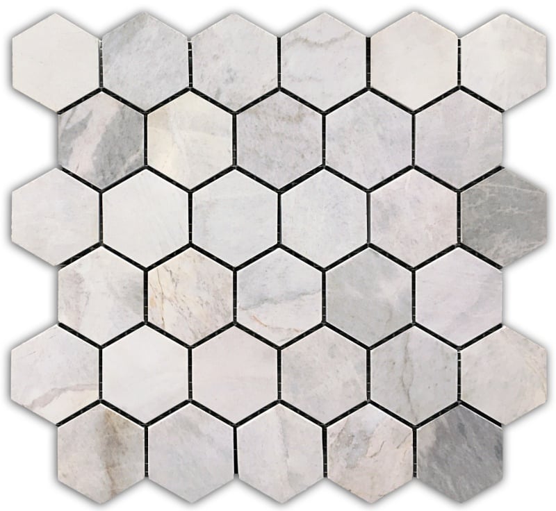 Hexagon Lais Grey, Earthy Colour Marble Mosaic Ivyspace