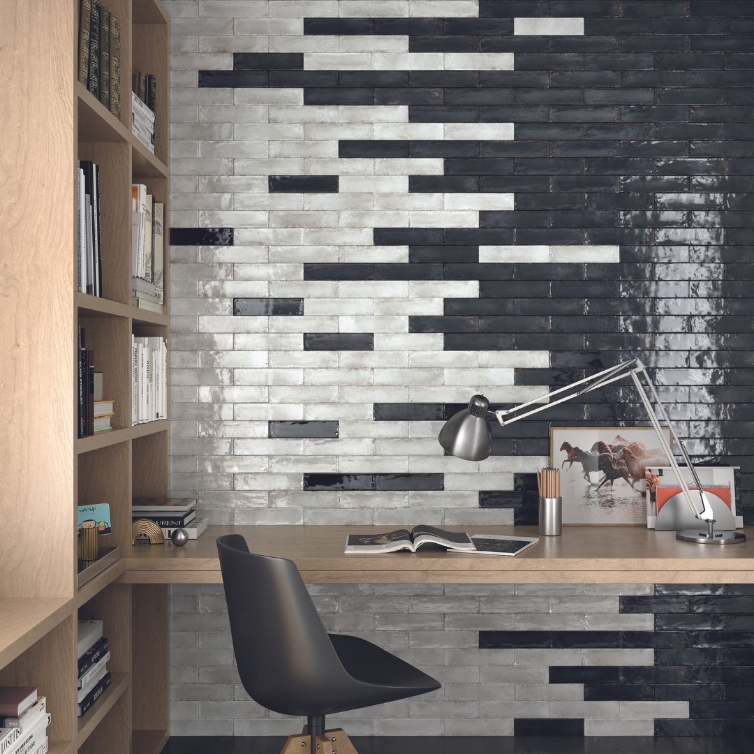 Metallic Black Brick Effect Wall Tiles Home Office Ivyspace