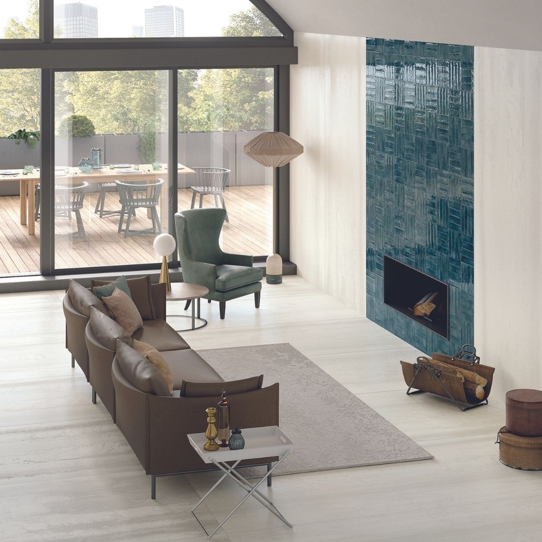 Metallic Blue Brick Effect Wall Tiles Living Ivyspace