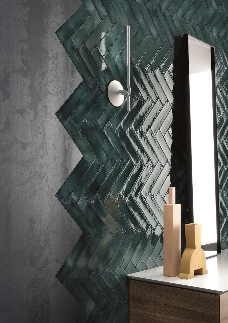 Metallic Green Brick Effect Tiles Bathroom Wall IvySpace