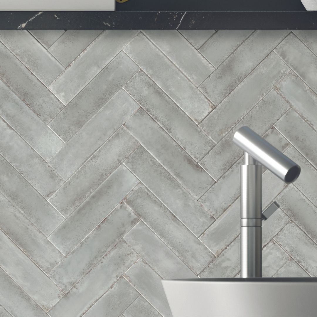 Metallic Grey Brickwork Effect Tiles Bathroom Ivyspace