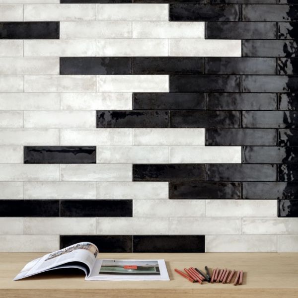 Metallic White Brick Effect Porcelain Tiles IvySpace