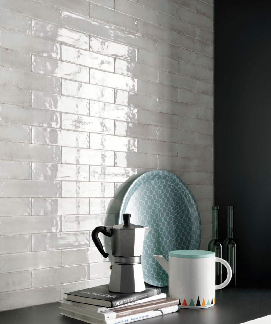 White Brick Effect Porcelain Tiles Kitchen Splasback IvySpace