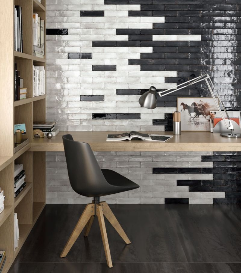 Metallic White Brick Effect Tiles Home Office IvySpace
