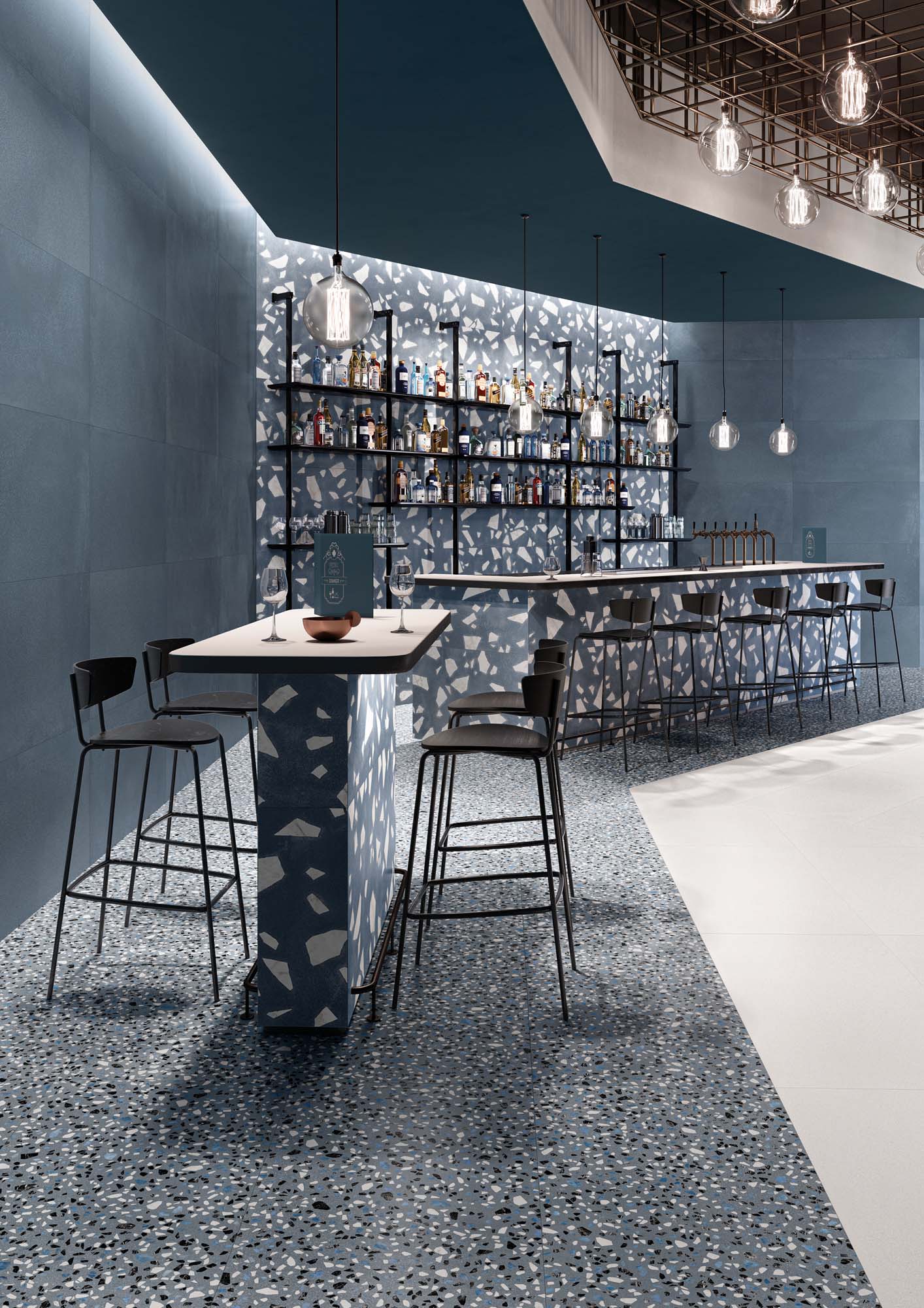 Classic Blue Terrazzo Effect Porcelain Floor Tiles IvySpace