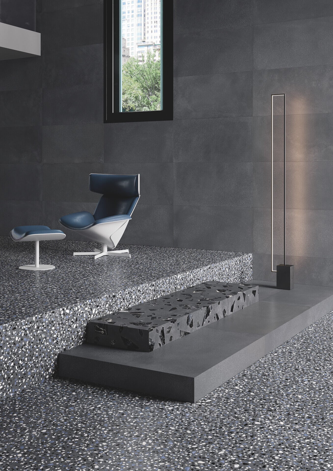 Dark Grey Terrazzo Porcelain Floor Tiles IvySpace