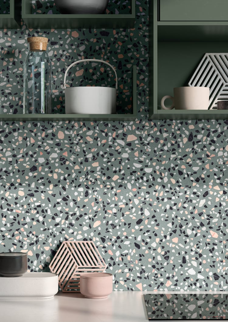 Modica Classic Green Terrazzo Effect Porcelain Wall Tiles IvySpace