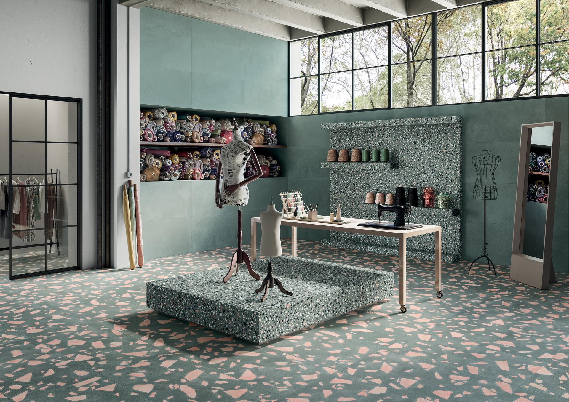 Terrazzo Green Porcelain Floor Tiles IvySpace