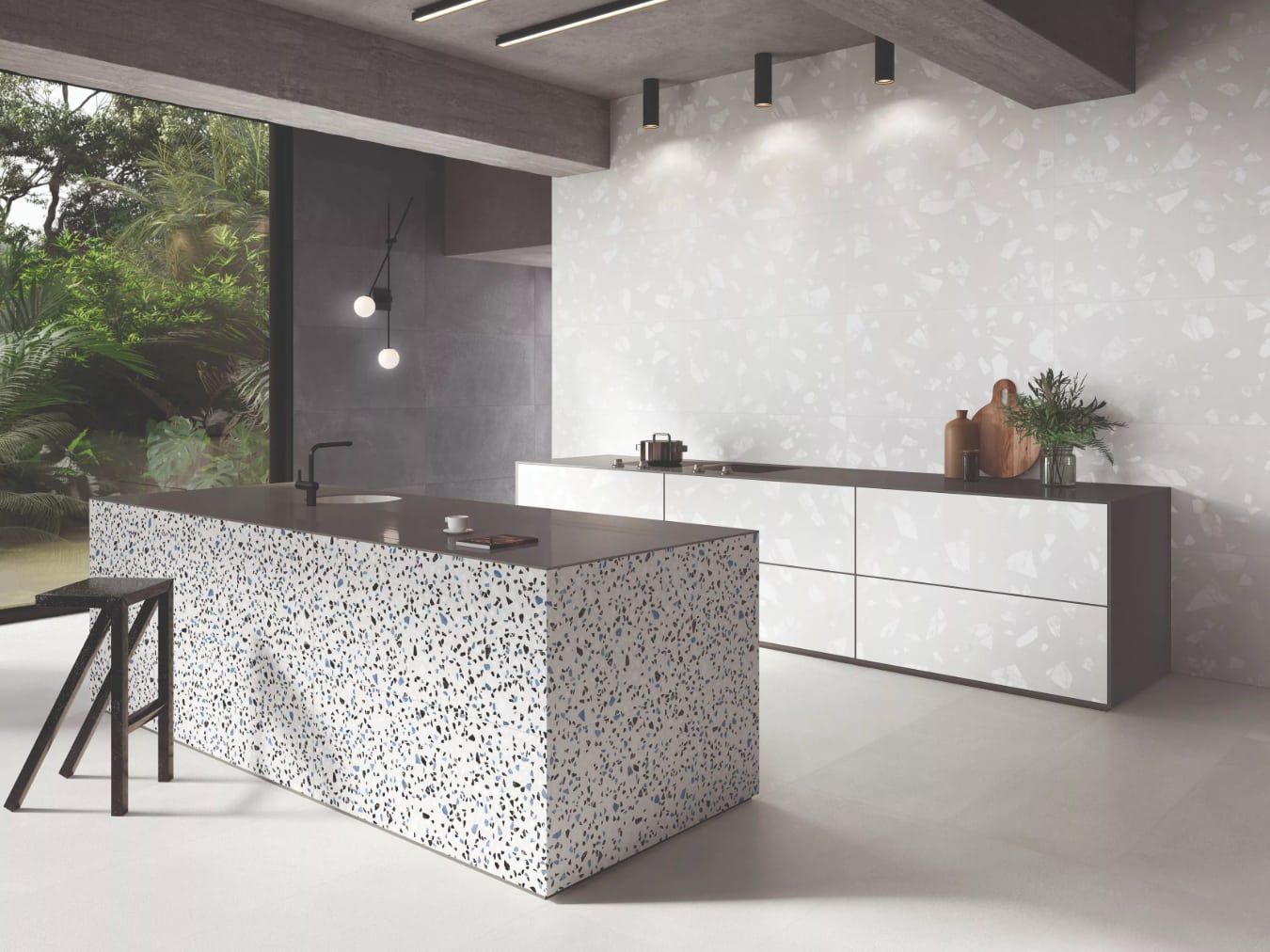 White Terrazzo Effect Porcelain Tiles Kitchen IvySpace