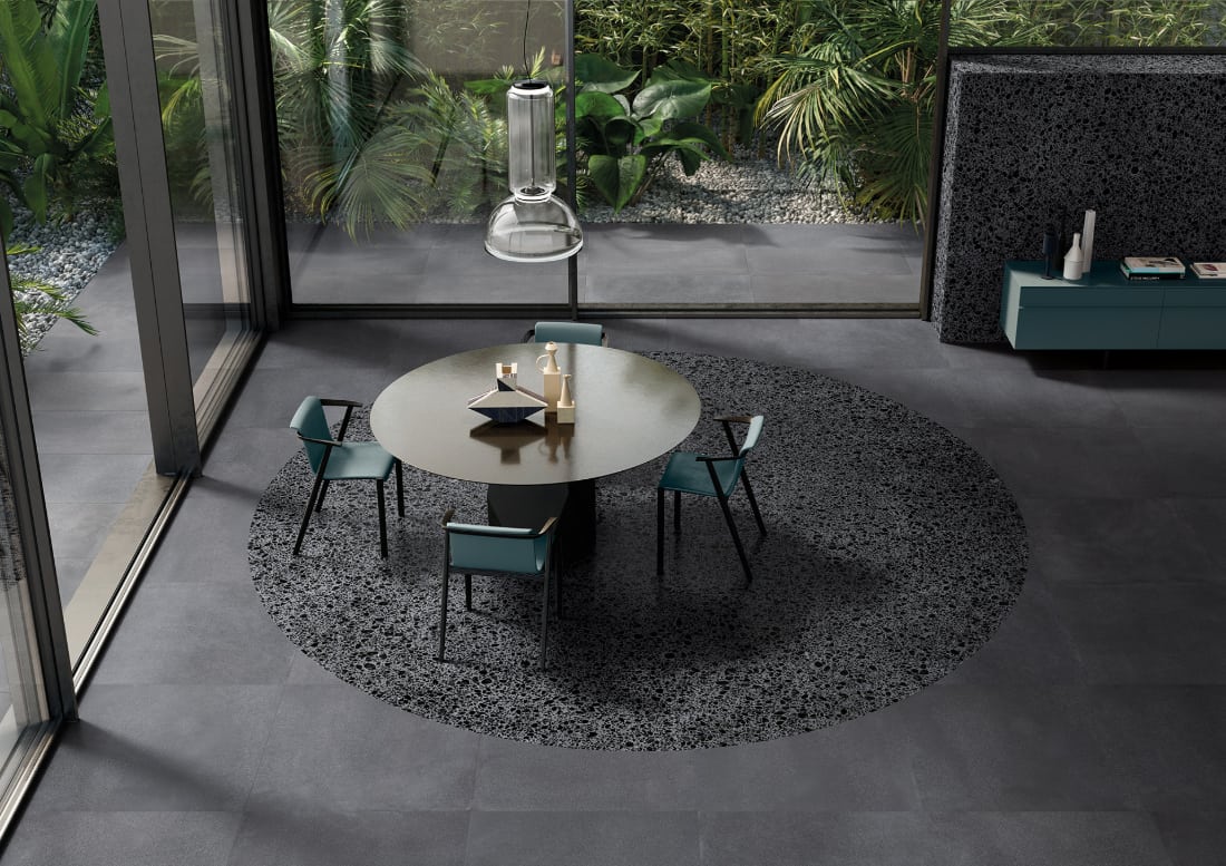 Modica Pop Dark Grey Terrazzo Porcelain Tiles Living Room IvySpace