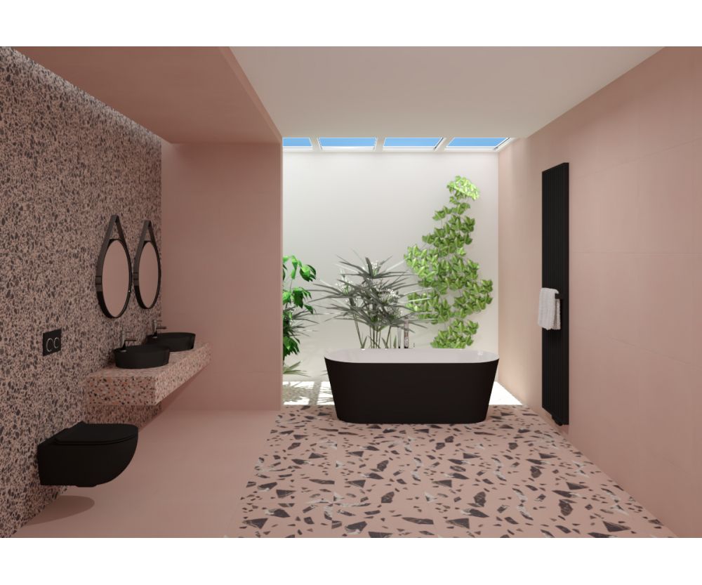 Modica Pop Pink Terrazzo Effect Porcelain Tiles Bathroom IvySpace