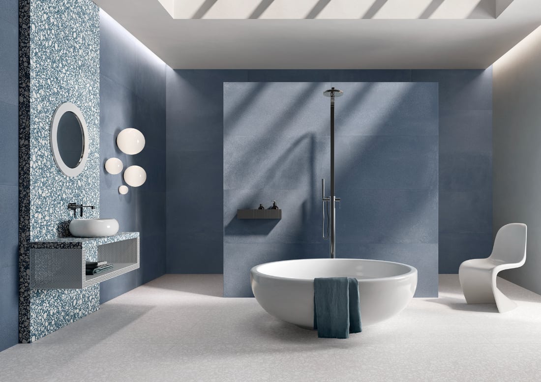 White Terrazzo Effect Porcelain Tiles Bathroom Floor IvySpace