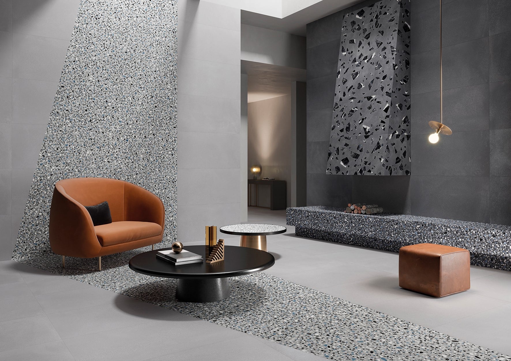 Modica Rock Dark Grey Terrazzo Effect Porcelain Tiles IvySpace