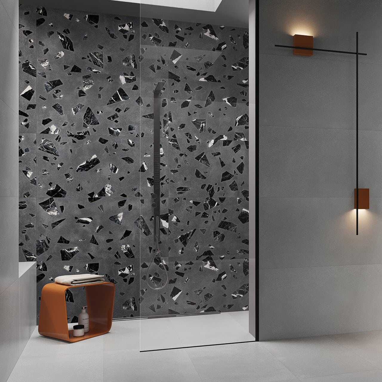 Dark Terrazzo Effect Porcelain Tiles IvySpace