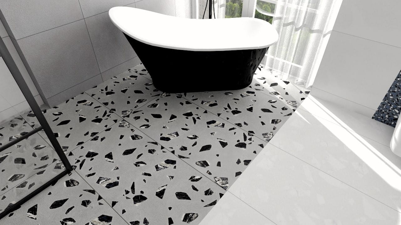 Grey Terrazzo Effect Porcelain Tiles Bathroom IvySpace