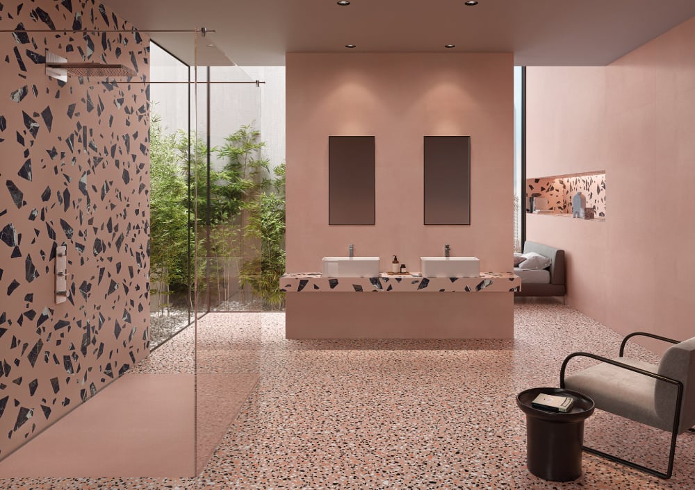 Modica Rock Pink Terrazzo Effect Porcelain Tiles Bathroom IvySpace