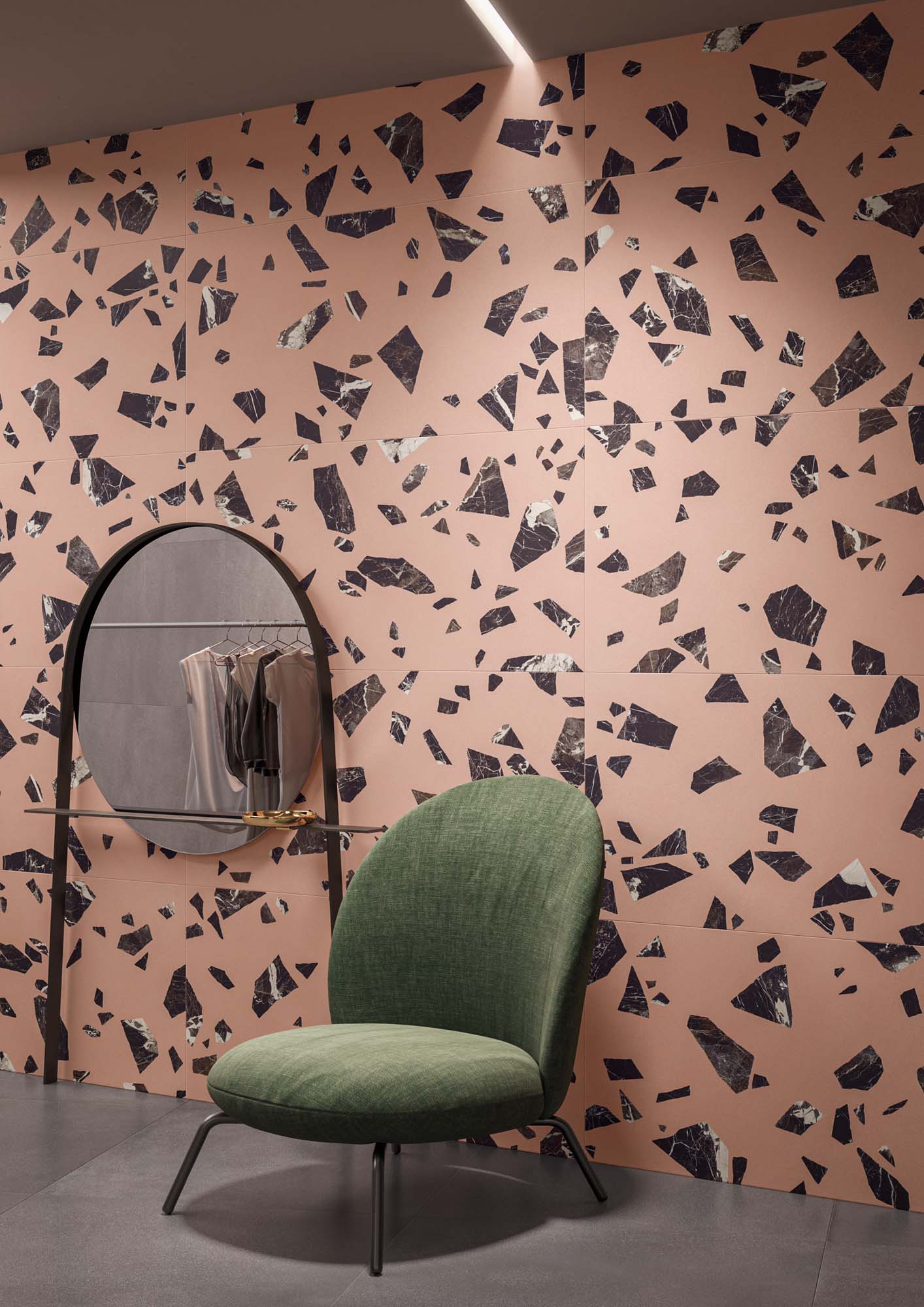Pink and Black Terrazzo Effect Porcelain Wall Tiles IvySpace