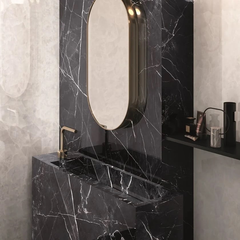 Calacatta Black Marble Effect Porcelain Tiles Bathroom IvySpace