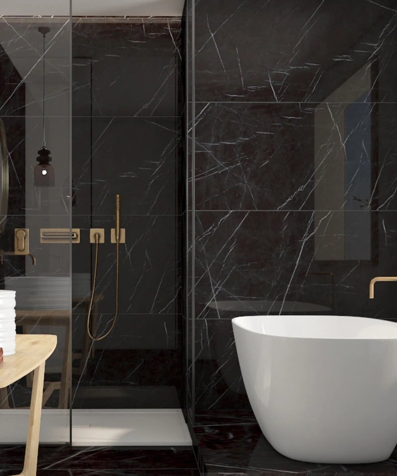 Black Natural Marble Tiles Bathroom Shower IvySpace