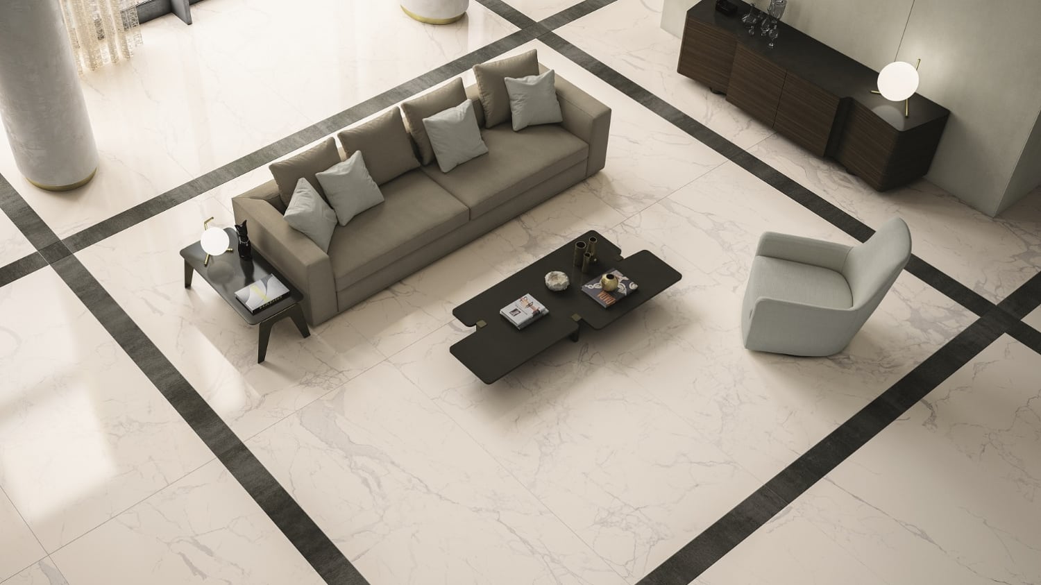 Palermo Grigio Marble Effect Porcelain Tiles Living Room IvySpace