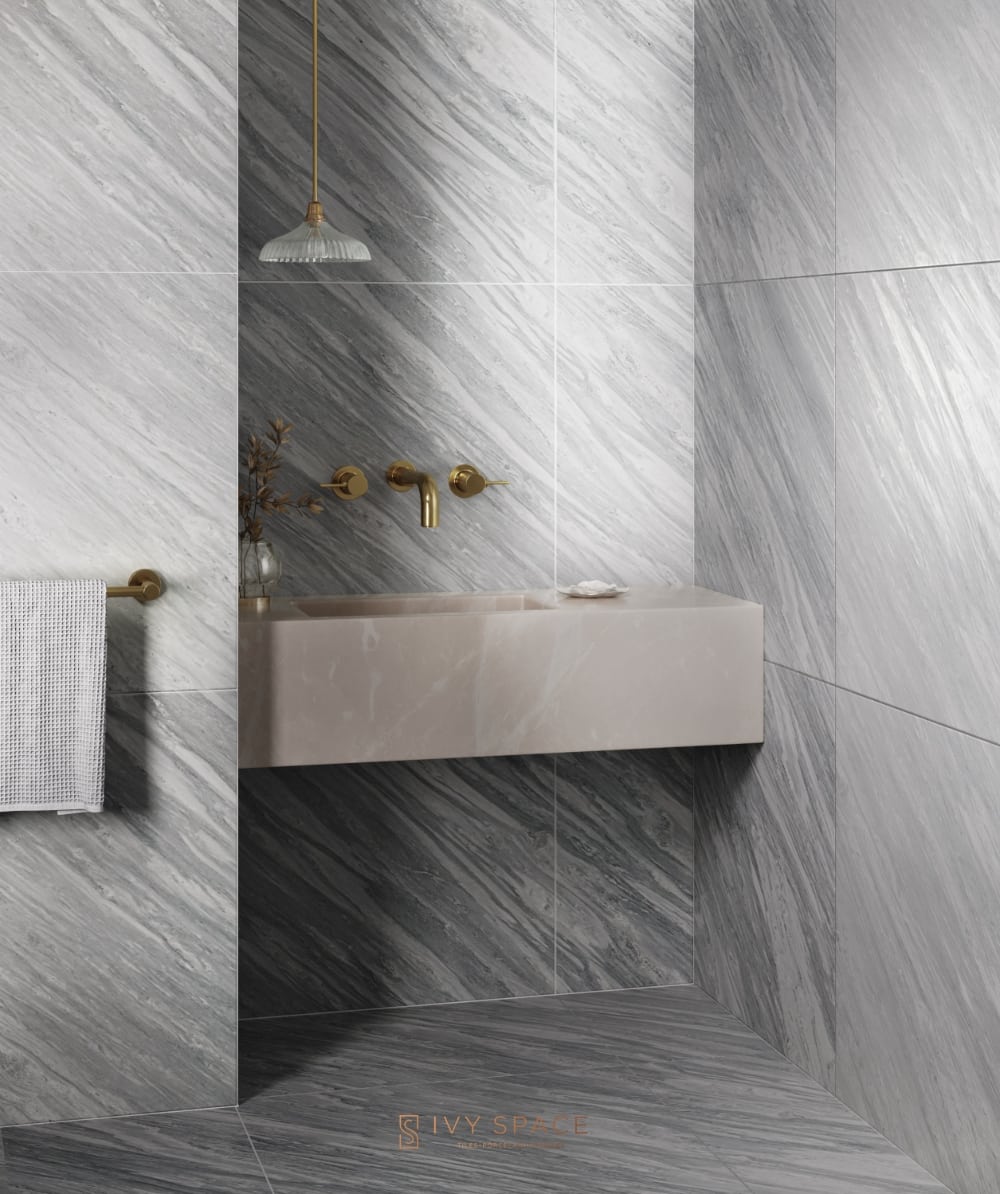 Pallisandro Greco Striped White/Grey Impressive Marble Bathroom Ivyspace