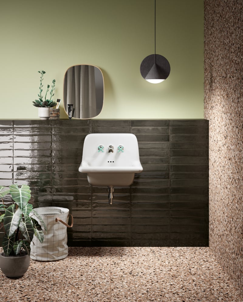 Black Brick Effect Porcelain Tiles Bathroom Splashback Wall IvySpace